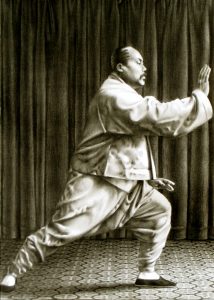 Pencil drawing by Matthias Wagner, after a historical photograph of Yang Chengfu in a demonstration of the movement,